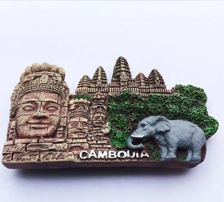 Nasmejan sloni na Angkor Wat v Kambodži Hladilnik Magneti Spominkov