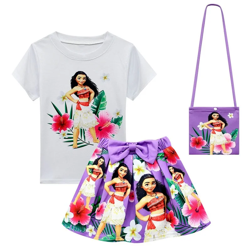 Otroci Princesa Moana Sundress Dekleta Plaža T-shirt + Krilo + Torba Oblačila Sklop Rojstni dan Obleko Oblačila, ki Girl Obleke Vaiana