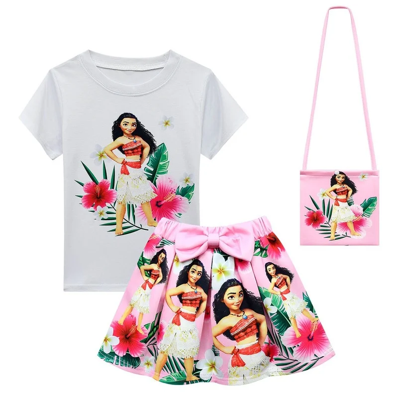 Otroci Princesa Moana Sundress Dekleta Plaža T-shirt + Krilo + Torba Oblačila Sklop Rojstni dan Obleko Oblačila, ki Girl Obleke Vaiana