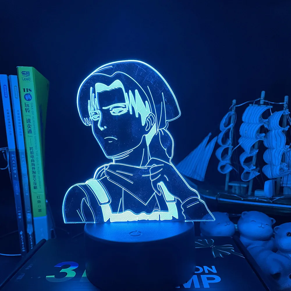 Levi Ackerman Akril 3d Lučka za Napad na Titan za Sobi Doma Dekor Svetlobe Otrok Darilo Levi Ackerman LED Nočna Lučka Anime