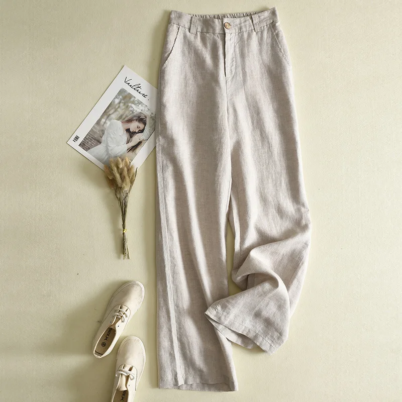 Korejski slog hlače traf tanke oddelek barva priložnostne svoboden bombaž perilo hlače ženske zavesa visok pas naravnost hlače ženske
