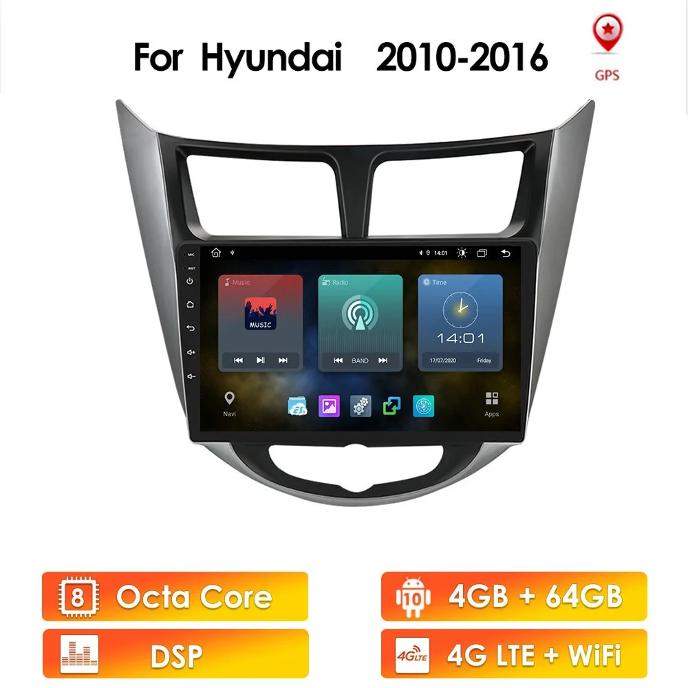 Android 10 2din HD zaslon na Dotik Večnamensko samodejno Avtomobilska navigacijska naprava Za Hyundai Solaris/Naglas/Verna Podporo WIFI 4G