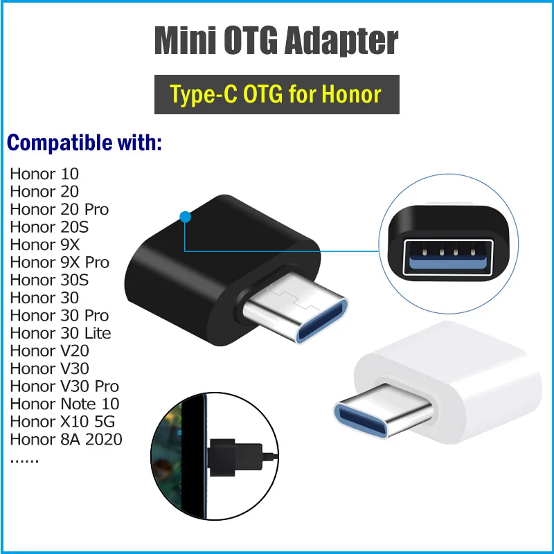 2Pcs Tip C OTG za Huawei Honor 30 20 10 9 9 20 30-IH V20 V30 X10 Opomba 8 10 Igrajo 4 4T Pro Adapter USB C OTG Priključek