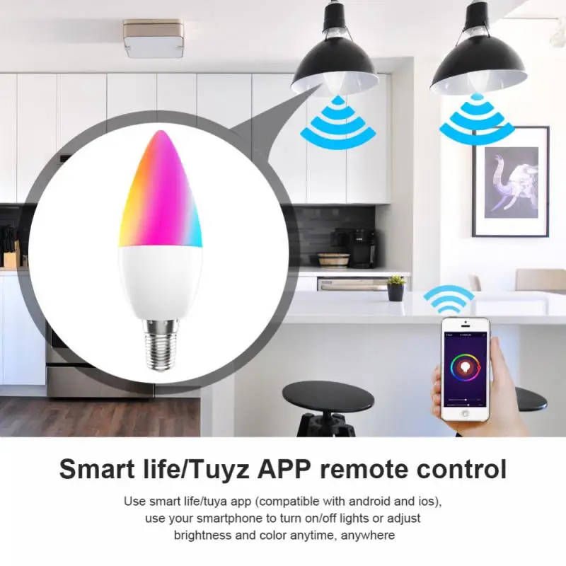 WiFi Smart Žarnica RGBWC LED Sveča Žarnica E14 možnost zatemnitve Svetlobe Smart Življenje Tuya APP Remote Control Delo Z Amazon Alexa googlova Domača stran