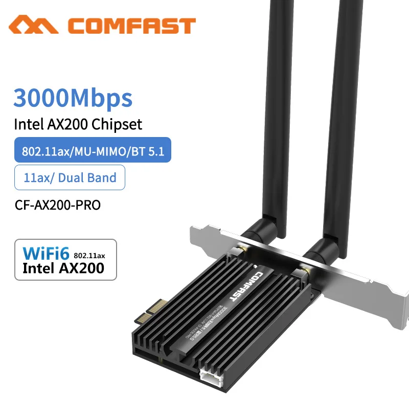 Wi-Fi 6 Intel AX200 Dual Band Wireless PCIe Wifi Omrežje Adapter, 2.4 G/5 G/6Ghz 2400M Wi-Fi Bluetooth 5.2 PCI Express Wlan