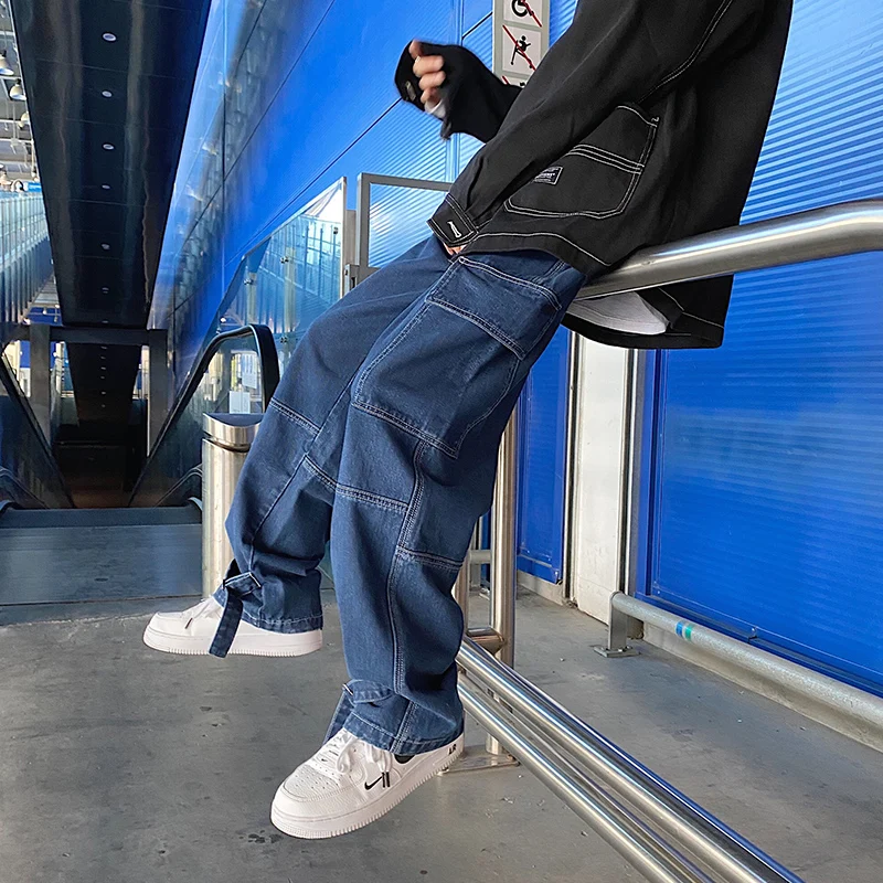 Moške jeans Širok Noge traper hlače Svoboden Naravnost Vrečasta moške jeans Ulične Hip Hop priložnostne Skateboard hlače S-5XL Nevtralno hlače