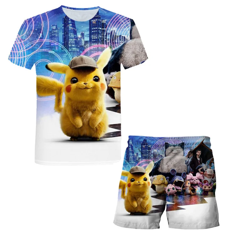 2021 Poletje Fantje Tiskanja Risanka T-shirt Določa Teen Dekleta 3D, Anime Pokemon Pikachu Obleko Za Otroke Oblačila Vrhovi Otroci Oblačila