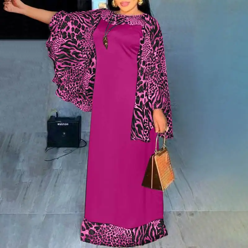 Elegantno Obleko Maxi Ženske Dolg Rokav Leopard Tiskanja Mozaik Večer Stranka Obleko 2021 VONDA Priložnostne Haljo Femme Vestido