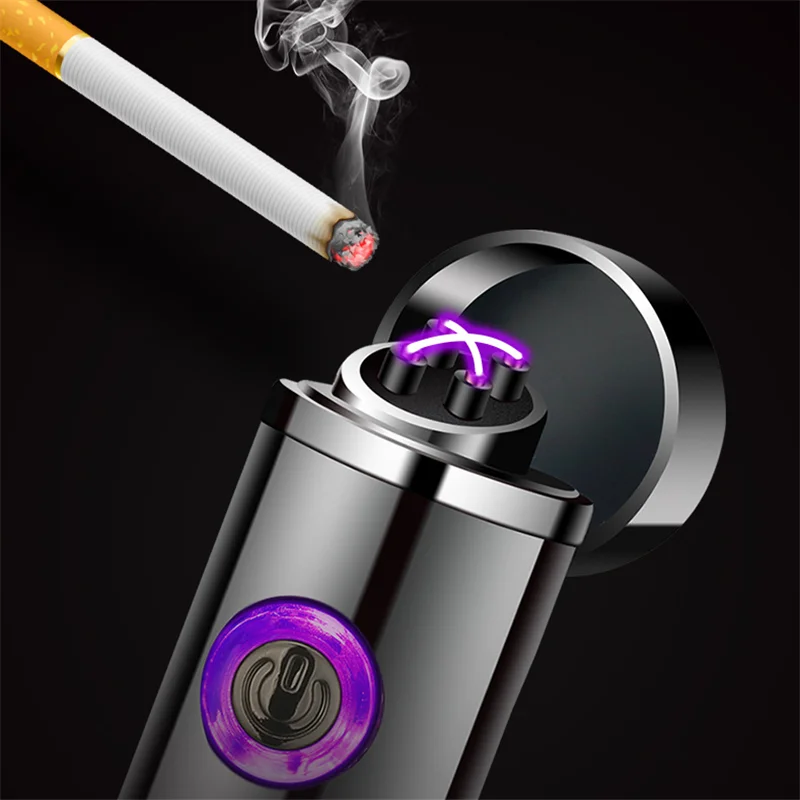 Električni Kovinski Vžigalniki Kajenje Windproof Dvojno Loka Plazme Polnilne USB Lažji hqd za Enkratno uporabo Cigaret Moških Pripomočke