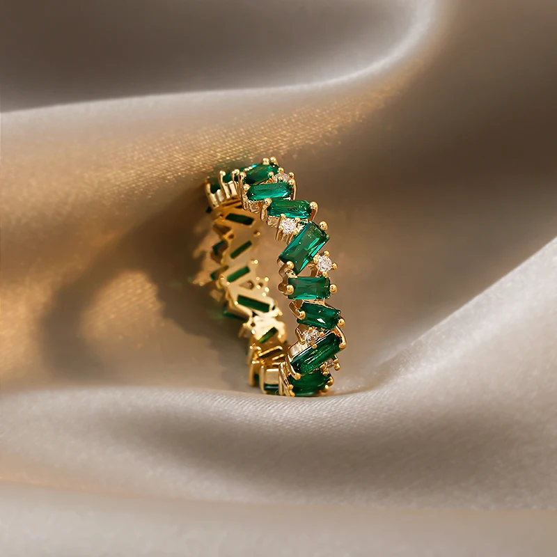 2021 Nove Luksuzne Zeleno Kristalno Zlata prstana Neo Gothic Girl je Prst Seksi Nakit svate Set Pribor Obroči Za Žensko