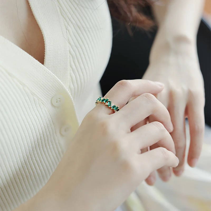 2021 Nove Luksuzne Zeleno Kristalno Zlata prstana Neo Gothic Girl je Prst Seksi Nakit svate Set Pribor Obroči Za Žensko