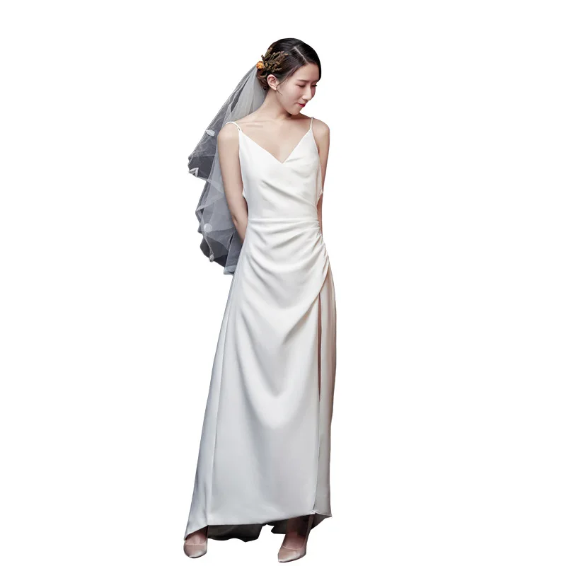 V Vratu Poročne Obleke 2021 Francoskem Slogu Svetlobe Bela Dolžina Tal Seksi Backless Visoko Split Poročne Halje Vestido De Noiva