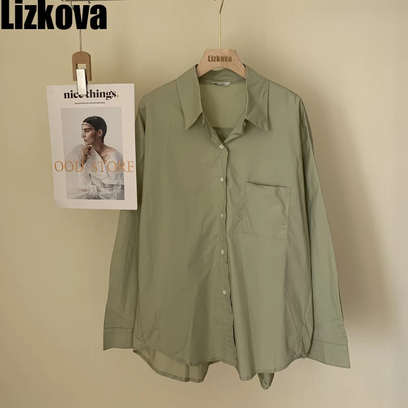 Lizkova Poletje Bombaž Bluzo Ženske 2021 Bela Plus Velikost Priložnostne Camisas De Mujer Tanke Dolg Rokav Pocket Majica