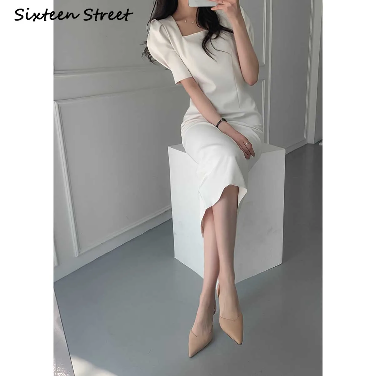 Obleke za Ženske Vestido De Mujer Y2k Estetska, Elegantna Kvadratnih Vratu Naguban Puff Rokav Obleka Ženske korejski Modnih Oblačil 2021