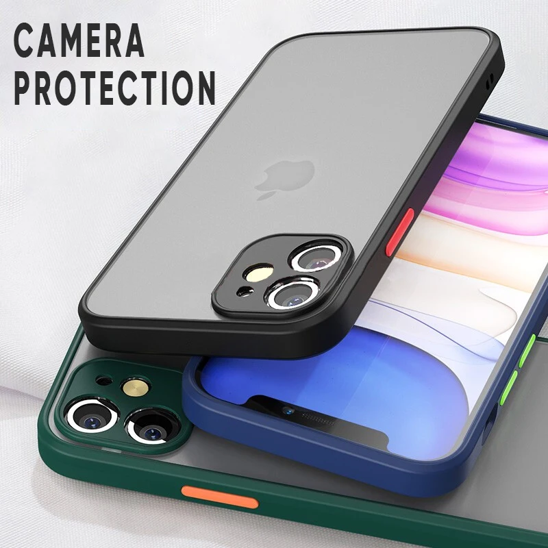 Luksuzni Mat Prozorno Telefon Primerih Za iPhone 11 12 Pro XS Mini Max X XR 8 7 6 6S Plus SE 2 Kamera za Varstvo Shockproof Pokrov