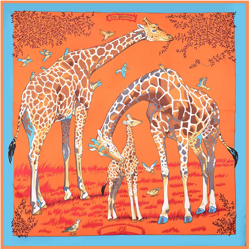 130 cm*130 cm Visoke Kakovosti Velikih Kvadratnih Rute Šali Luksuzne blagovne Znamke Girafes Printing Keper Svileni Šal Za Dame Glavo