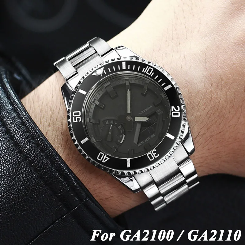 CasiOak GA2100 ploščo Ga2110 iz Nerjavečega Jekla Metal Primeru Spremembe Podmornica Trak Watch Pribor za Casio G-Shock GA2100