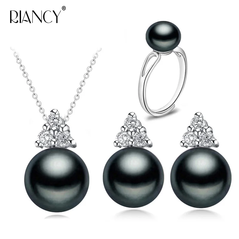 Moda Klasičnih Naravnih Sladkovodnih black Pearl Nakit Kompleti za Ženske 925 sterling srebrni nakit punco, za rojstni dan najboljše darilo