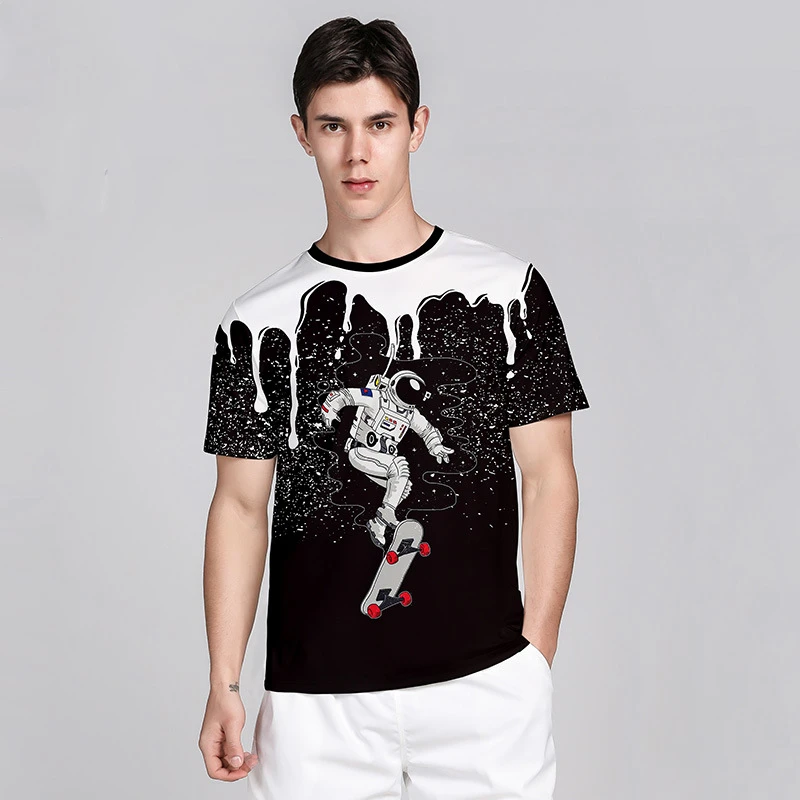Brezplačna Dostava Moda Astronavt 3D Ink jet Tiskanje Moške Bombaža T-shirt Črna Bela Mens Tee Kratek Rokav T-shirt Poletnih Oblačil