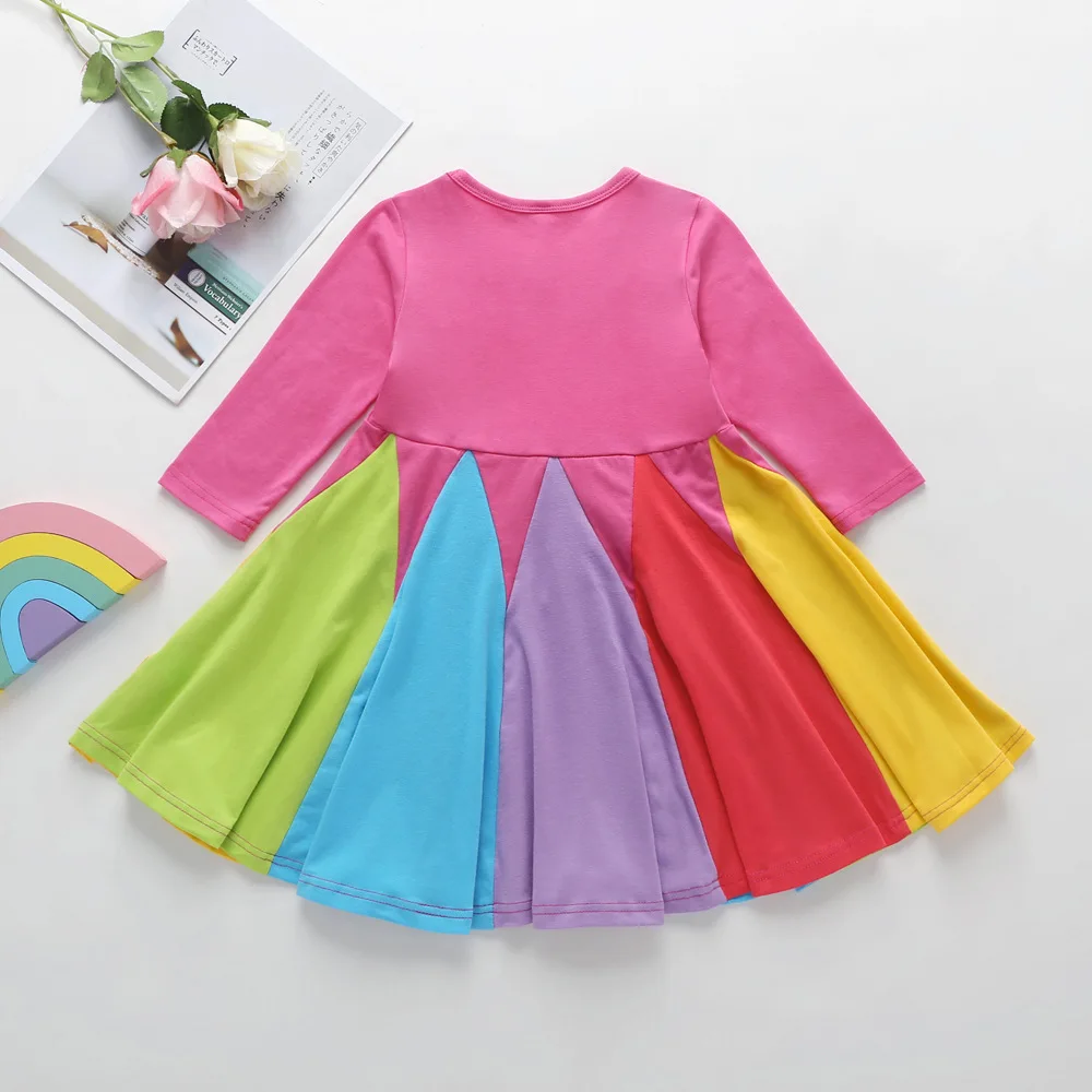 2021 Spomladi Nova Dekleta Obleko Z Dolgimi Rokavi, Krog Vratu Ujemanje Barv Mavrice Princesa Obleke Baby Dekle Pomlad Obleko Velikonočni Oblačila