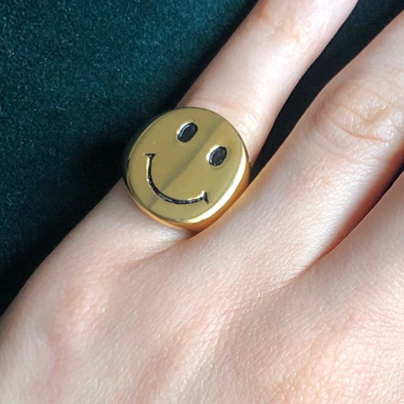 Nasmeh vesel obraz prstan zlat pečatni prstan za ženske, dekleta iz nerjavečega jekla močen krepko smešno mezinec ustvarjalne nenavaden nakit 2021
