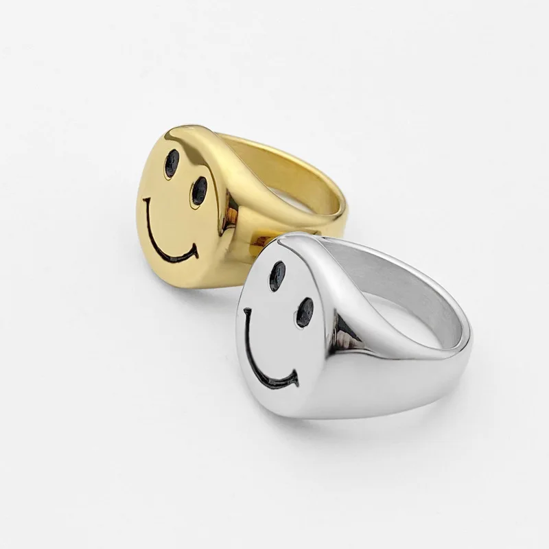 Nasmeh vesel obraz prstan zlat pečatni prstan za ženske, dekleta iz nerjavečega jekla močen krepko smešno mezinec ustvarjalne nenavaden nakit 2021