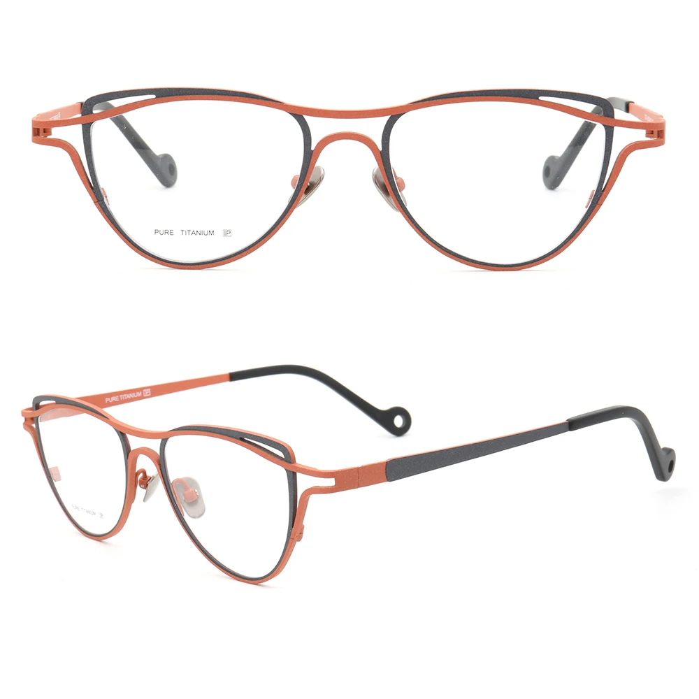Ženske Mačka Oči Čistega Titana Eyeglass Okvirji za Ženske Optična Očala Okvirji Recept za Očala Dvojno Platišča Retro Očala