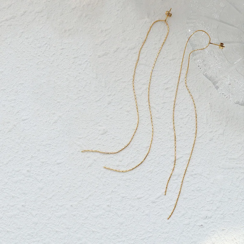 GHIDBK Debelo Poslastica Layering Tanke 15 cm Dolgo vrvico iz Nerjavečega Jekla Tassel Stud Uhani za Ženske Modni Minimalističen Nakit