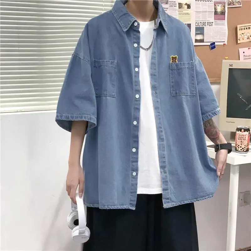 Poletje orodje slog denim srajco za moške korejske modne blagovne znamke v novo pet-točka rokav denim svoboden športna jakna