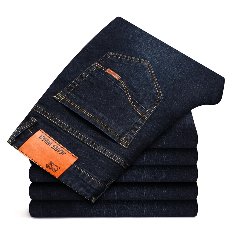 2019 Novih Moških Poslovni Slog Slim fit Straight Jeans, Moda Klasičnih Črno Modra moški Stretch Priložnostne traper hlače Plus Velikost 40