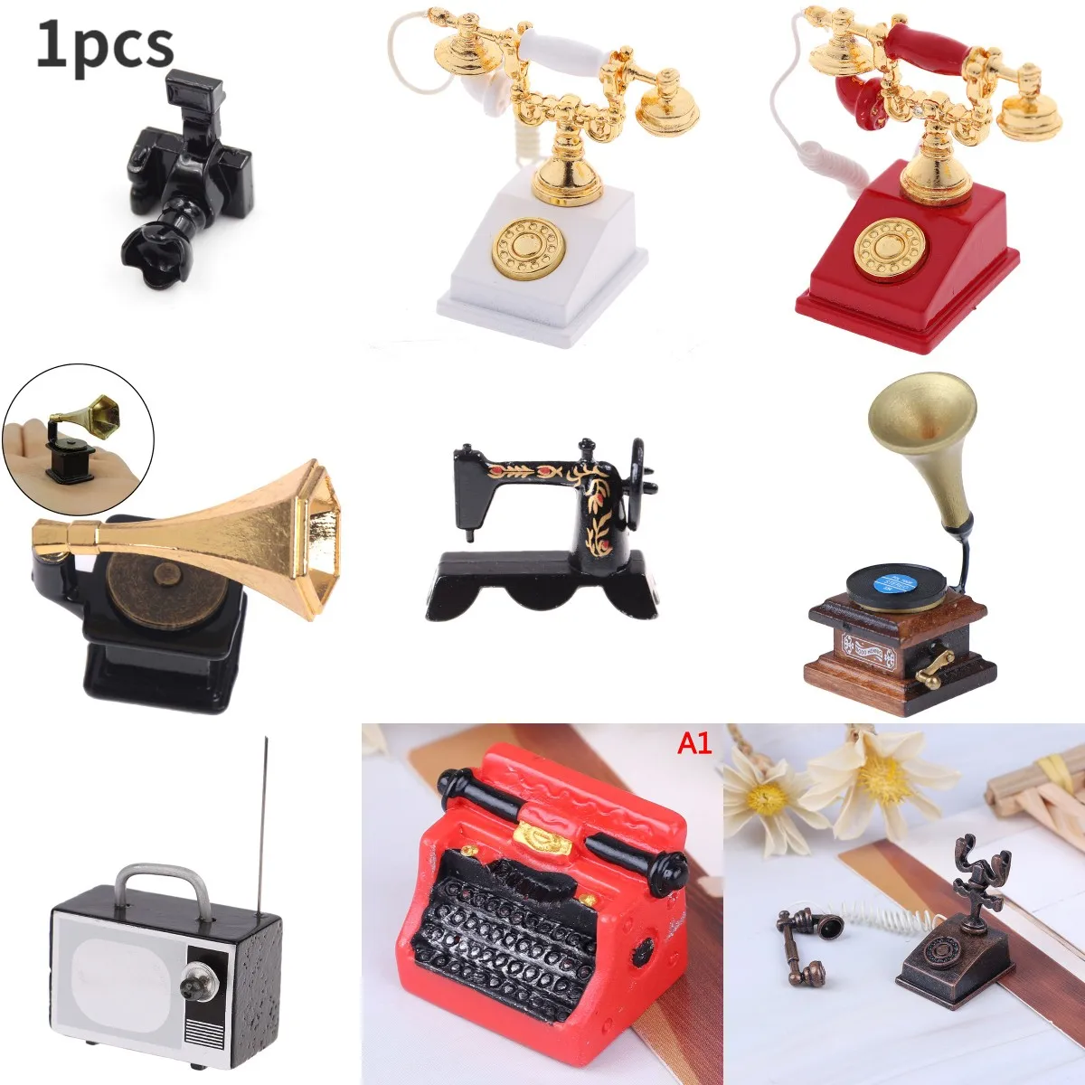 1pcs 1:12 Lutke Miniaturno Kamero Telefona Simulacije TV Phonograph Šivalni Stroj Model Lutka Dodatki, Okraski, Igrače