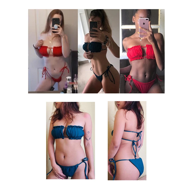 ZAFUL Kopalke Bikini Komplet Ruffle brez naramnic Kravato Strani Bandeau Bikini Ženske Kopalke Nizek Pas, Oblazinjeni Bikini 2021 Seksi kopalke