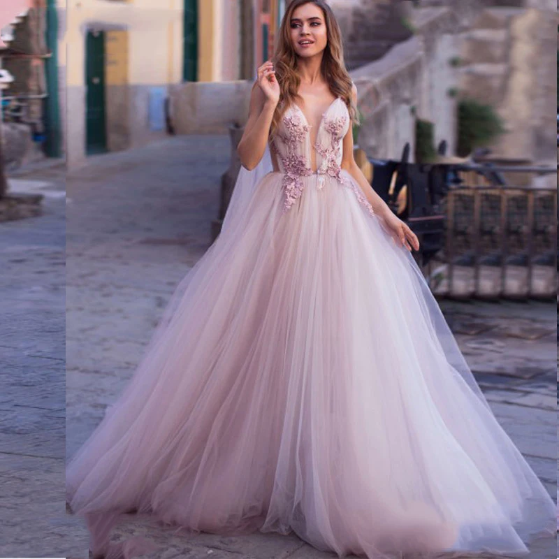 Seksi Odklon Zajemalka Lila Princess Poroka Obleke 3D Cvet Haljo De Mariee Dolgo Ruto Backless Dubaj arabski Dolge Poročne Halje 2021