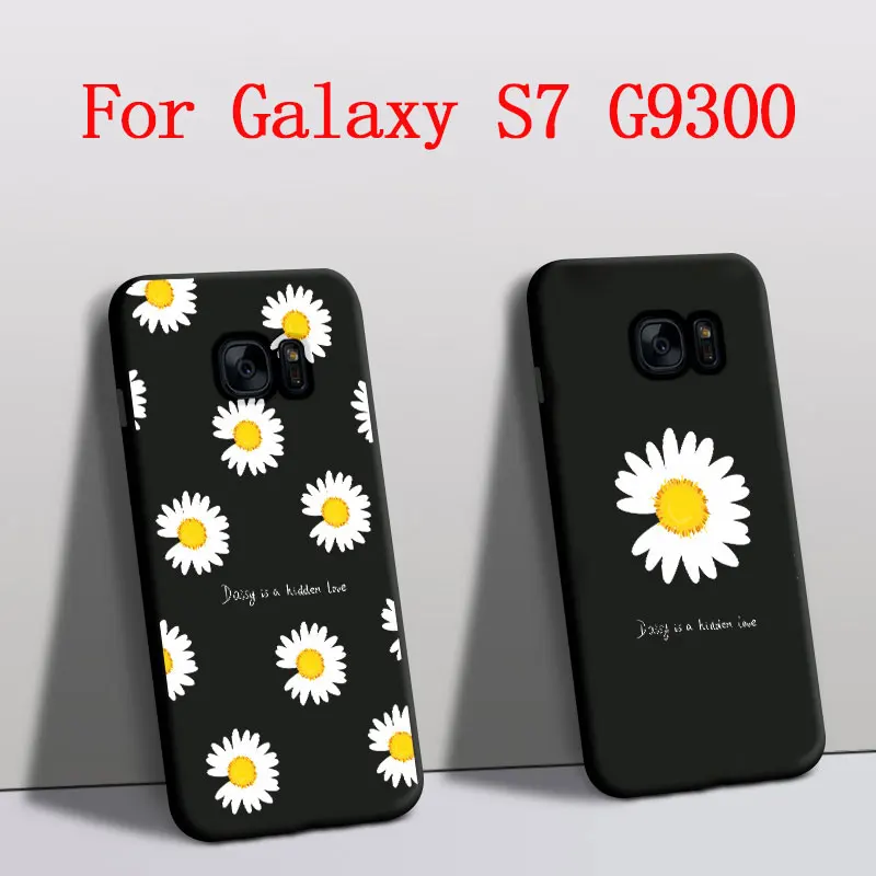 Funda Za Samsung Glaxy S7 primeru G9300 Silicij Zaščitnik Daisy Cvet telefon pokrovček Za Samsung Galaxy S7 G9308 P črni Pokrov Črne