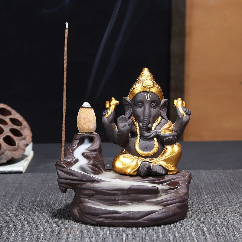Slon Pretok Censer Vijolično Gline Ganesha Kip Bude, Budizem Backflow Kadila Gorilnik Zen Čaj Ljubljenčka Doma Dekor