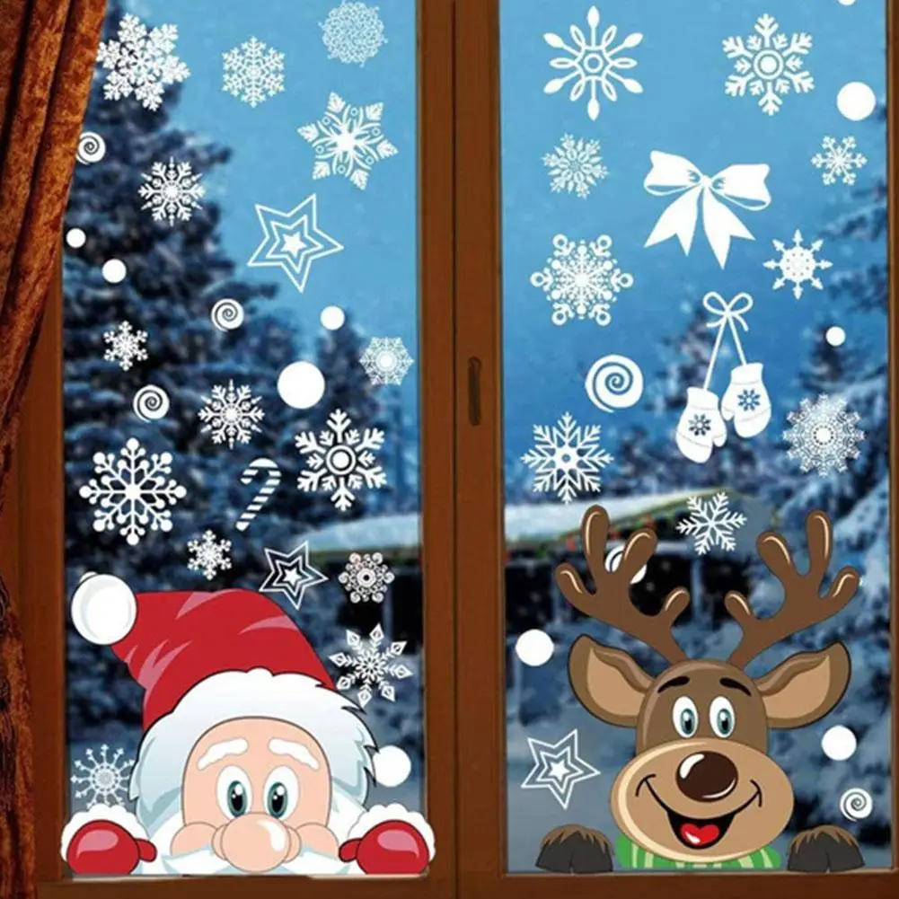 Santa Elk Božič PVC Statične Nalepke Proslavi Doma Velikih Oken, Luskast Stenske Nalepke Novo Leto Stranka Stekla Obleko gor Nakit
