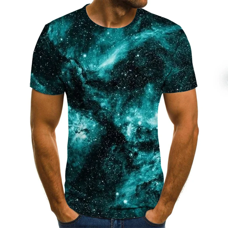 2021 Moške Nov Modni 3D Tiskanje Ustvarjalne Povzetek zvezdno Nebo Vzorec Krog Vratu T-Shirt Kratek Rokav Vrh