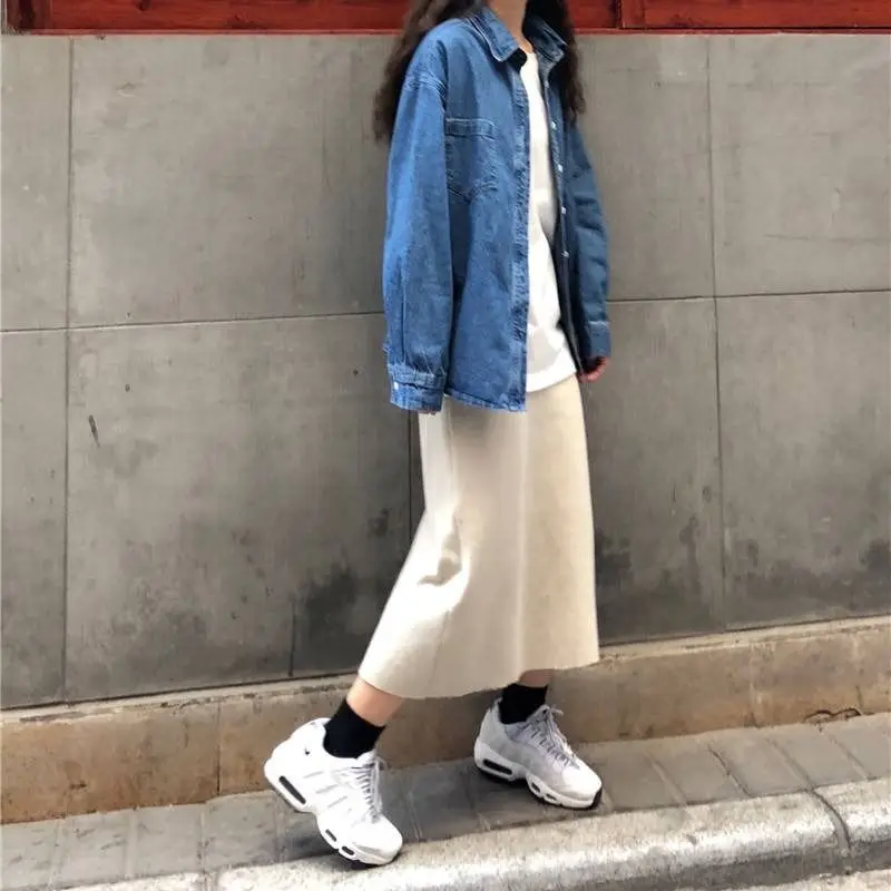 Korejski Ins Denim Srajco Trdna Denim Jeans Jakno Bomber Jakne Za Ženske Plašči Ženski Outwear Plašč Harajuku Ulične Gothic