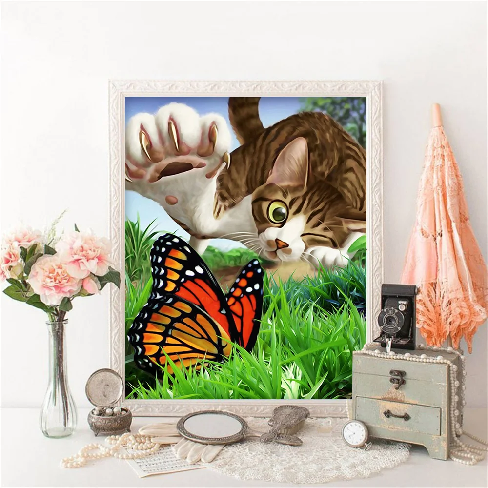 HUACAN 5D DIY Diamond Slikarstvo Žival Mačka Diamond Vezenje Prodaje Metulj Slike Okrasnih Mozaik Obrti