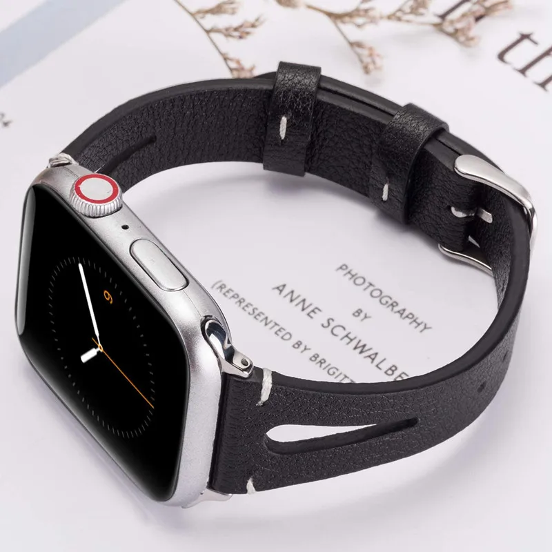 Watchbands Za Apple ura SE Band 44 mm 40 mm iWatch Serije 6 5 4 3 2 1 Usnje Trikotnik v Odprtino Trak Za Applewatch 3 42mm 38 mm