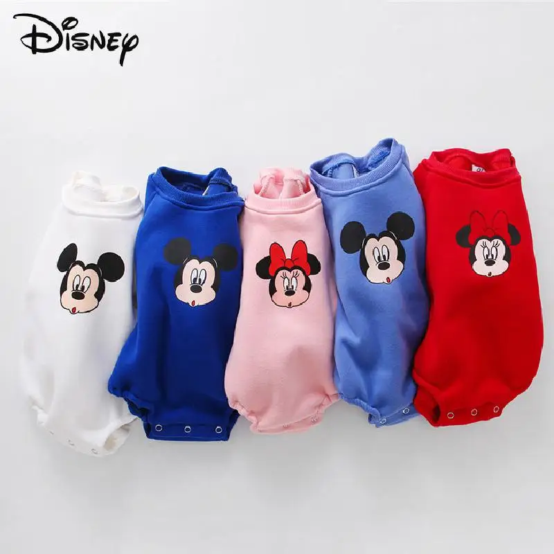 Disney Mickey Minnie Unisex Baby Bombaž Jumpsuit Sorodstveni Obleke Novorojenega Dojenčka Oblačila Z Dolgimi Rokavi Risanka Tiskana Obleka,