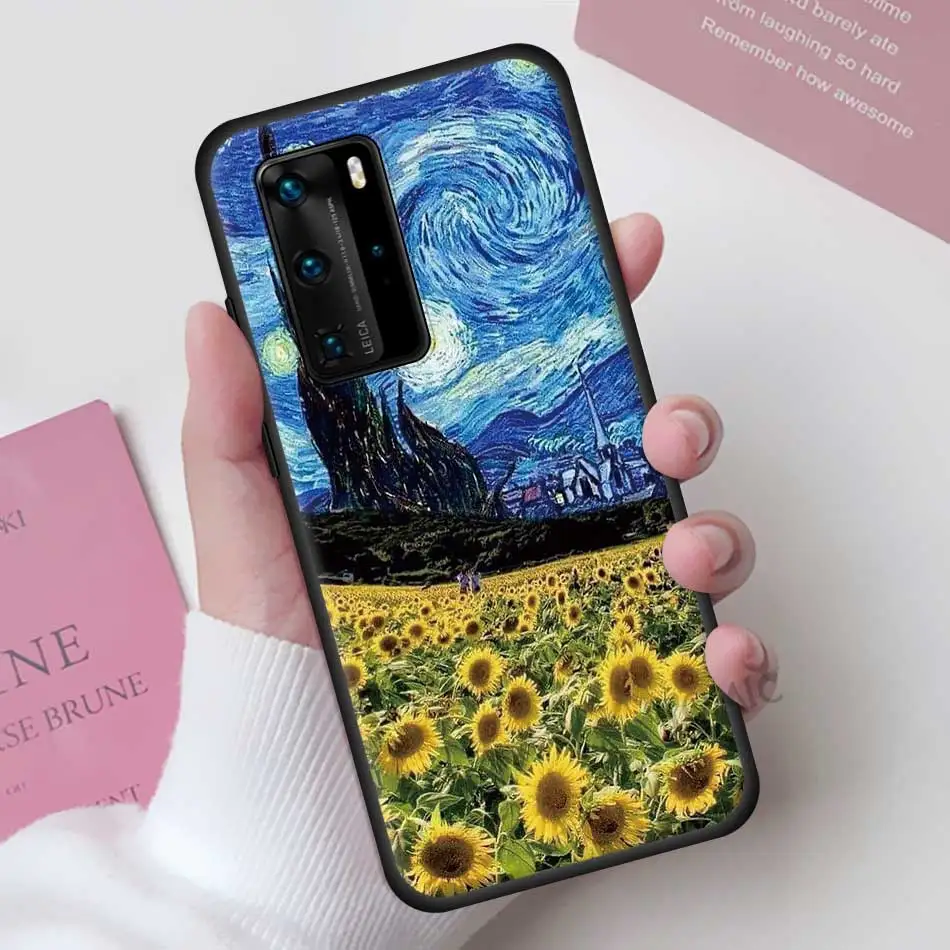 Van Gogh Olajšave Emboss Primeru Telefon za Huawei P smart Z 2019 P30 P40 P20 Lite E za Čast 9X Pro 8X 20 Igrajo 9A 9 8 30i Pokrov