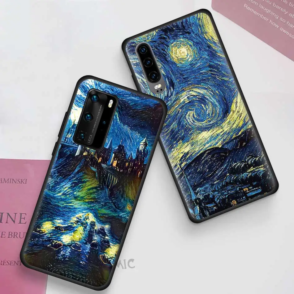 Van Gogh Olajšave Emboss Primeru Telefon za Huawei P smart Z 2019 P30 P40 P20 Lite E za Čast 9X Pro 8X 20 Igrajo 9A 9 8 30i Pokrov
