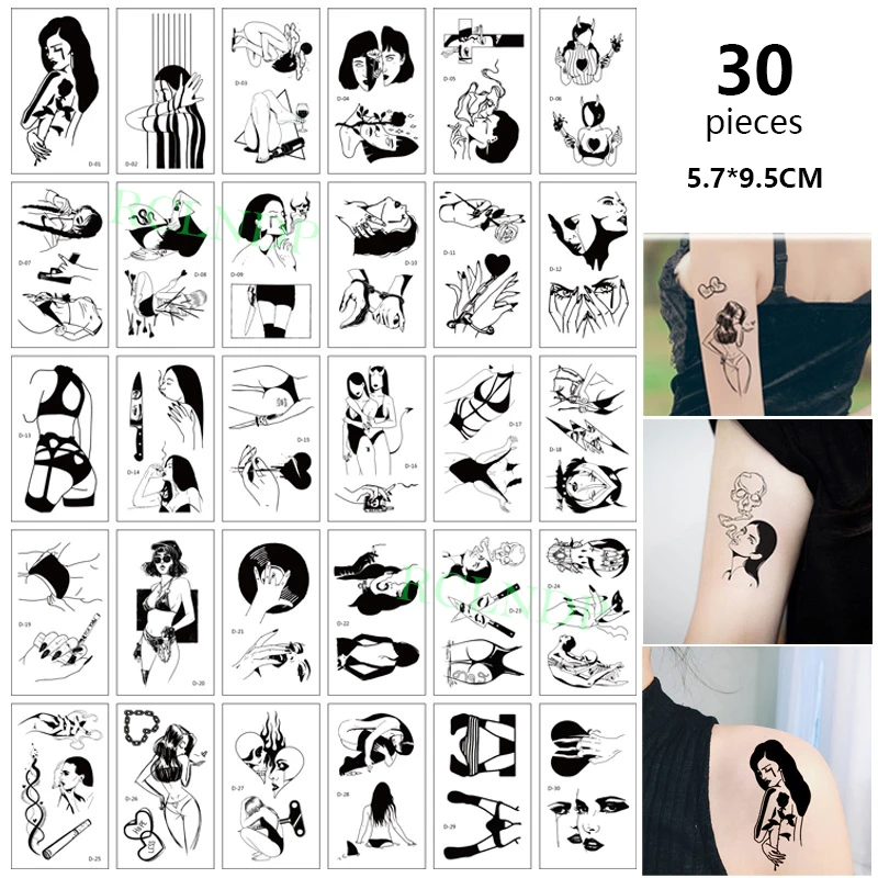 Začasni Tattoo Nalepke nastavite Seksi Dekle Ljubezen Srce Vzorci Tattoo Flash Tatto Ponaredek Nepremočljiva Nalepke za Moške, Ženske, Dekleta 30 Kosov