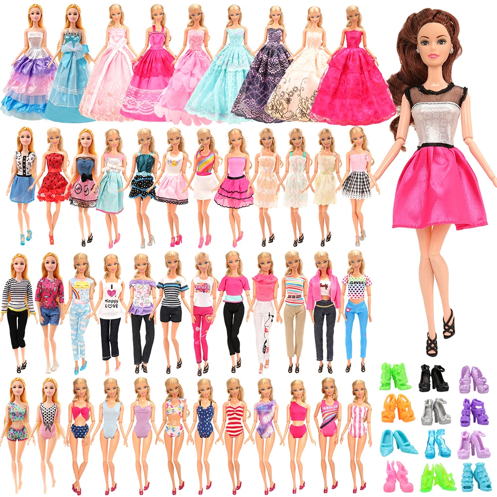 22 Element Moda Punčko Oblačila Pribor za 6 Obleko + 2 Vrhovi & Hlače + 10 Čevlji + 4 Kopalke za Barbie Lutka Igrače za Dekleta Darilo
