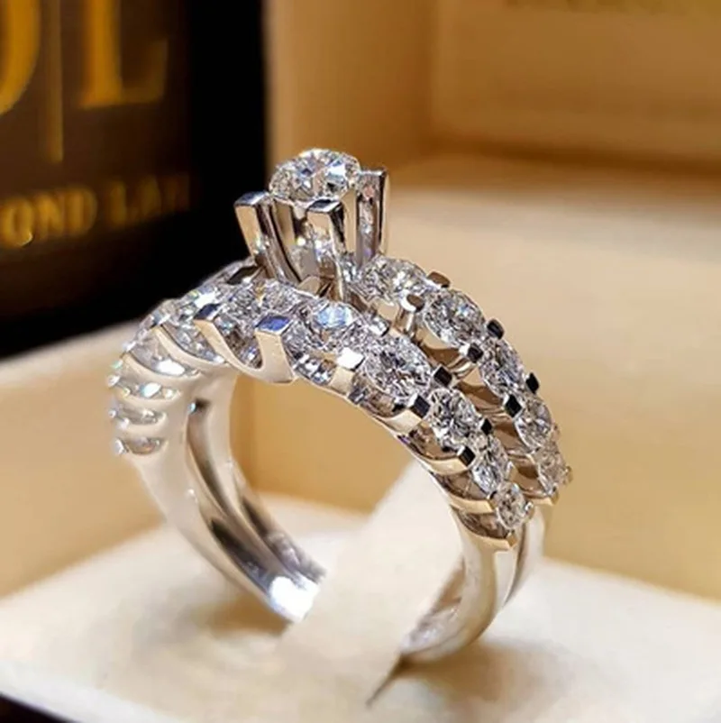 Nova Trendovska Kristalno Angažiranost, Vroče Prodaje Obroči Za Ženske Bele Cirkon Kubičnih eleganten Ženski prstani Poročni Nakit