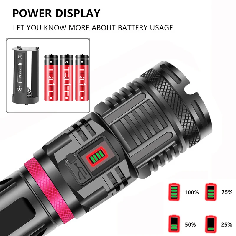 XHP160 16-Core Močna Led Svetilka USB Polnilne Zoom Luč 7800mah COB prostem Taktično močan baklo uporabo 3x18650