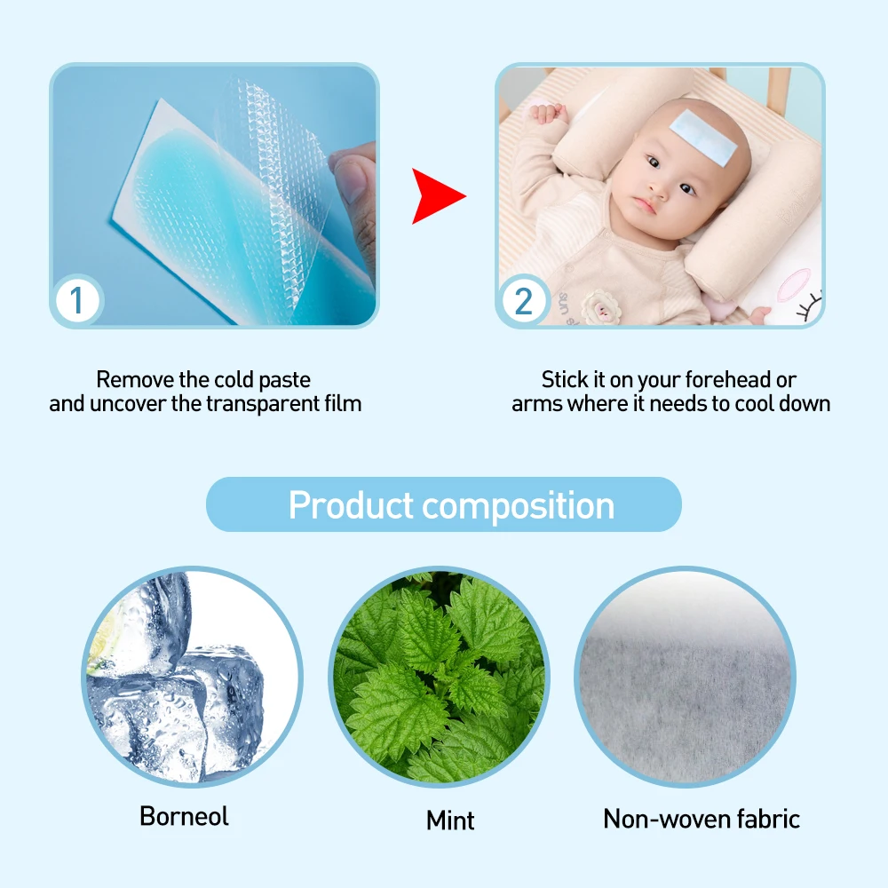 10 vrečk, Hladilni Obliži Baby Vročina Navzdol Medicinske Mavca Migrena Pad Nižje Temperature Led Gel Polimer Hydrogel