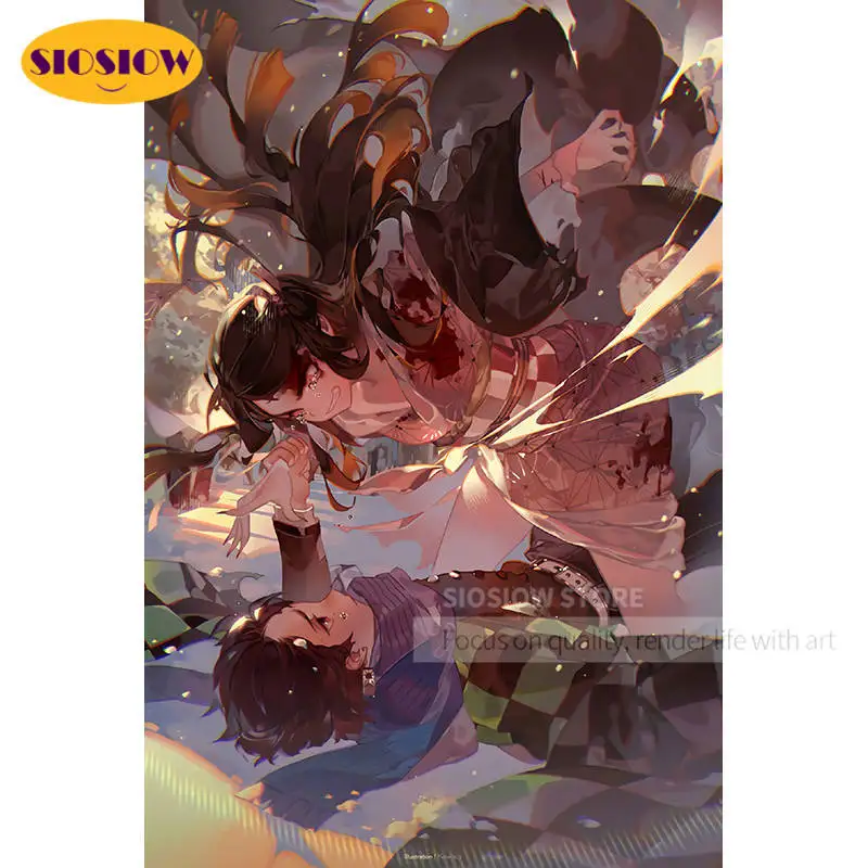 5D Diy Diamond Slikarstvo Demon Slayer Tanjirou Nezuko Dimond Vezenje Anime Celoten Krog Kvadratnih Nabor Navzkrižno Šiv Steno Soba Dekor