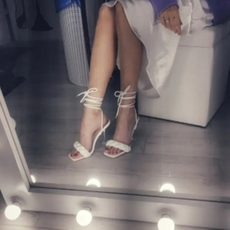 Sandalias de tacón alto par mujer, diseño de moda de verano, zapatos de punta abierta, transparentes, 2021